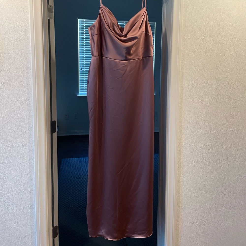 Beautiful Sorella Vita smoky quartz floor length dress with right leg side slit